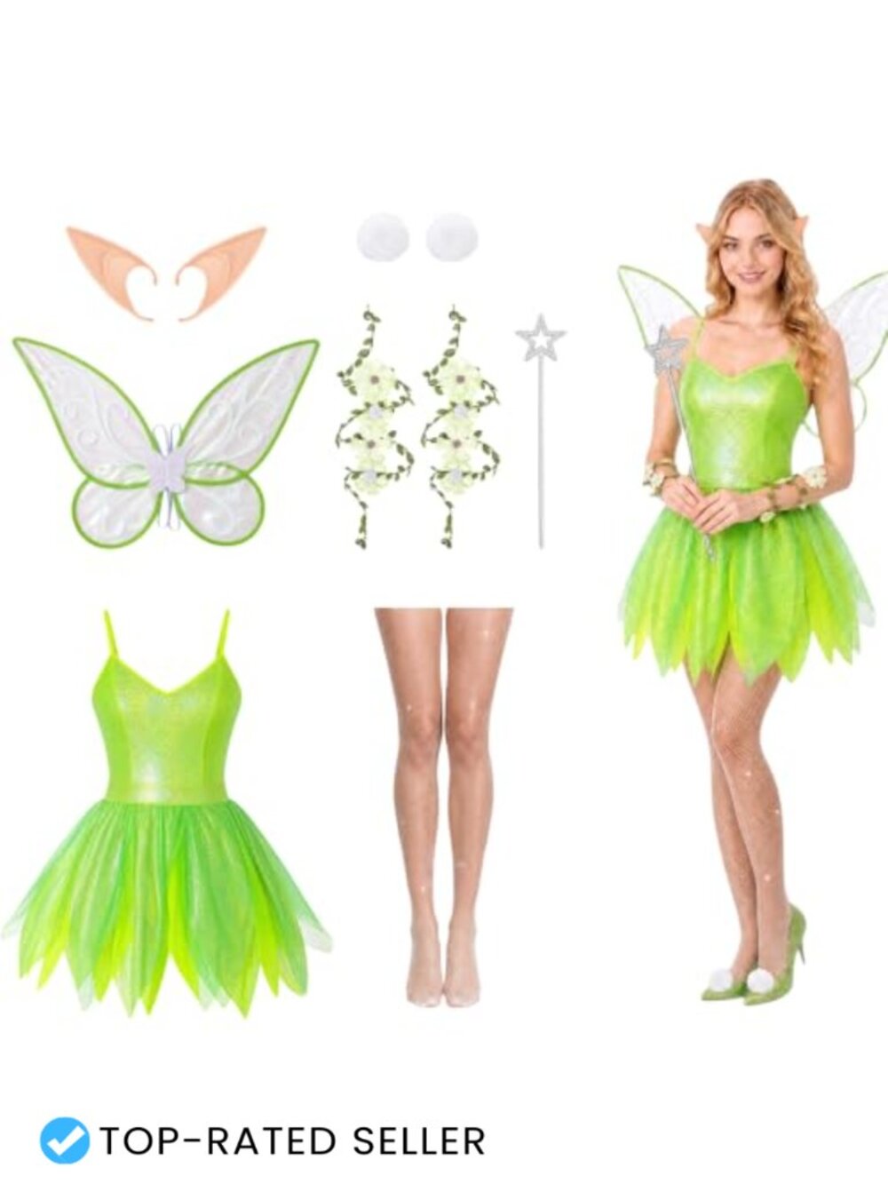 Fairy Costume Set 7 Pc Dress Wings Wand Elf Ears Women Cosplay